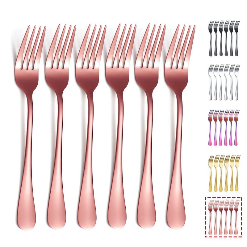 Kyraton Rose Gold Dinner Fork 6 Pieces, Stainless Steel 8.17 Inch Forks Rose Gold Titanium Plating Silverware, Copper Forks Set of 6 - Image 1